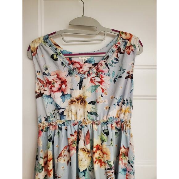 Women's Tribal Jeans Blue Floral Viscose V-Neck Knee Length Dress | Size Small - Picture 3 of 12